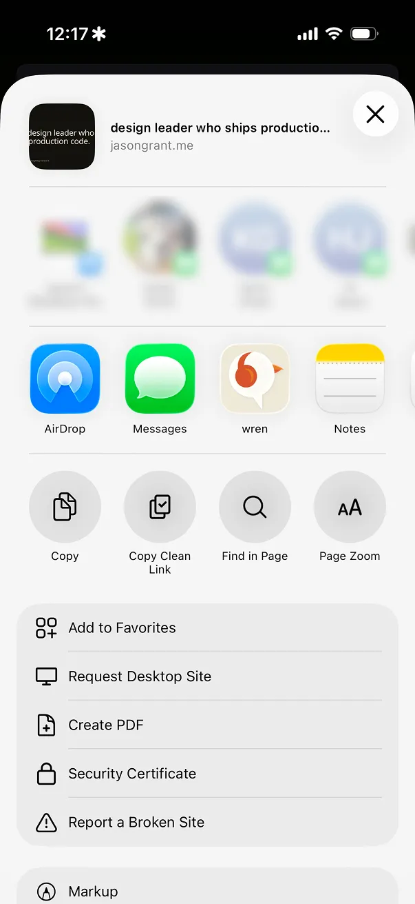 The iOS share sheet with Wren as a share target