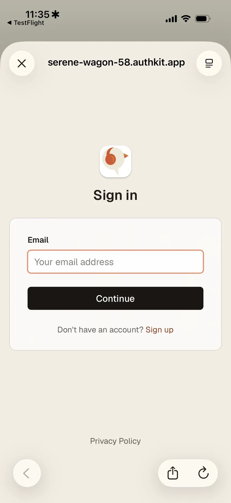 Wren sign-in screen