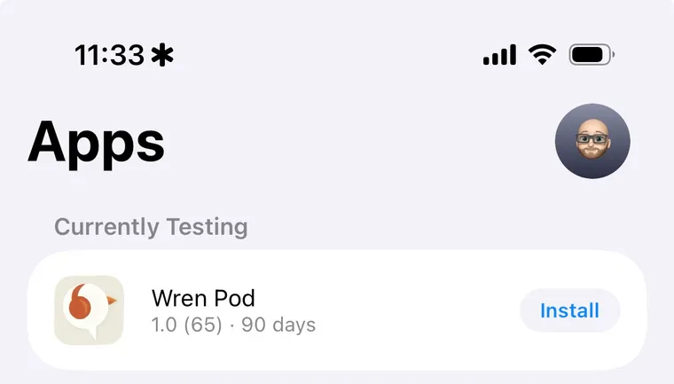 TestFlight showing Wren Pod available to install